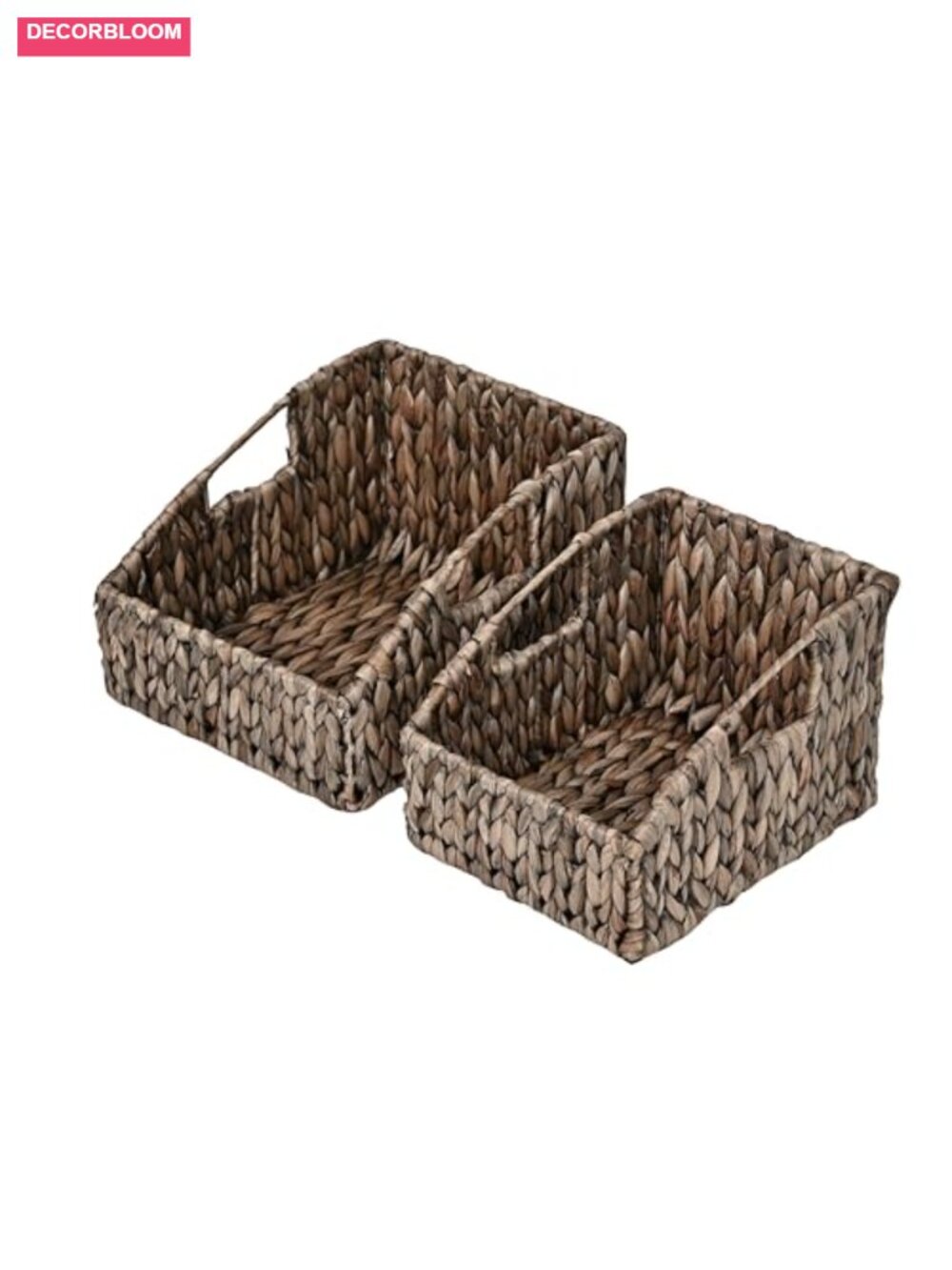 2-Piece Woven Hyacinth Pantry Baskets with Wire Frames Built-in Handles